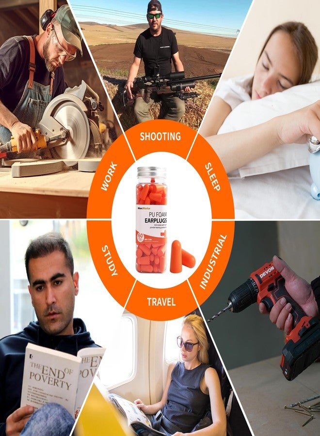 ماكسووركس سدادات أذن ماكس وركس 51063 برتقالية - 60 زوجًا من إسفنج البولي يوريثان + زوج واحد من السيليكون مع حافظة، عزل ضوضاء عالي 38 ديسيبل، مناسبة للنوم، والتصوير، والعمل، والسفر، وركوب الدراجات النارية. - Image 4